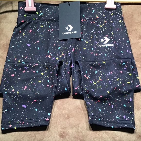 CONVERSE NWT AUTHENTIC LITTLE GIRL’S BLACK SPLATTER LEGGINGS - Picture 8 of 9